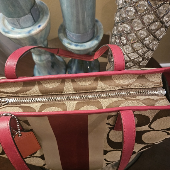 COACH Signature Canvas Tote Bag - Brown and Pink - Picture 10 of 12